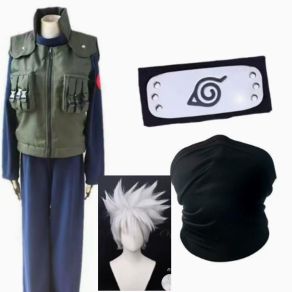 Anime Fourth Hokage Kakashi Hatake Cosplay Costume For Young Ninja, Includes Wig.