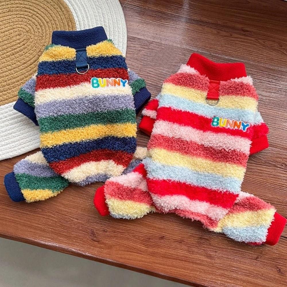 Rainbow Striped Dog Four Legged Clothes Thicken Striped Dog Clothes for Cats and Dogs