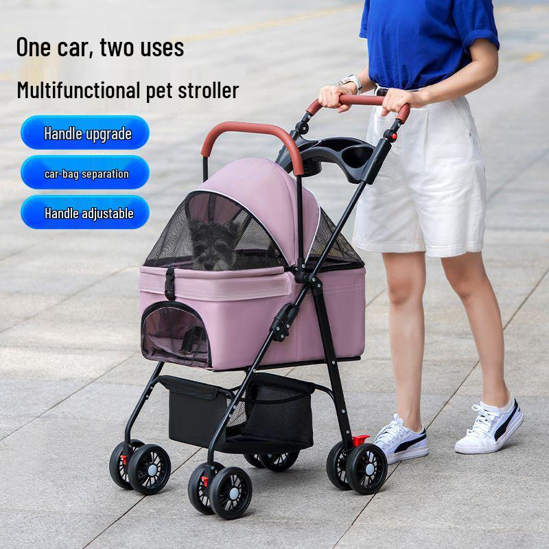 Lightweight Foldable Pet Stroller with Detachable Basket for Dogs and Cats