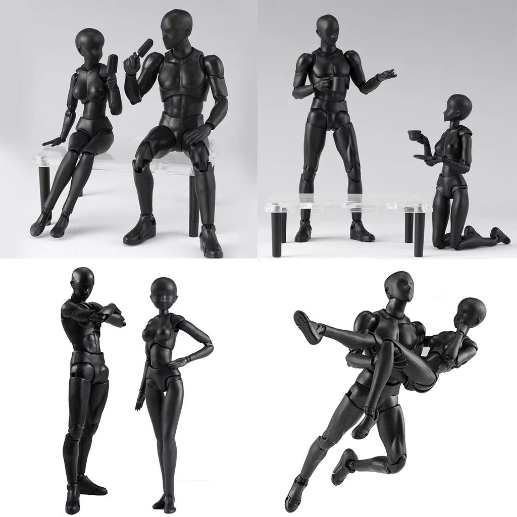 Gnallang Drawing Movable Comes with Changeable Model Cartoon Muscular Male and Female Black Doll, Joints, Stand, Gestures, Doll, Model, Body, -
