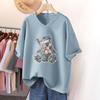 Short-sleeved T-shirt for Women, Large Size, Loose and Slimming, Printed V-neck Top