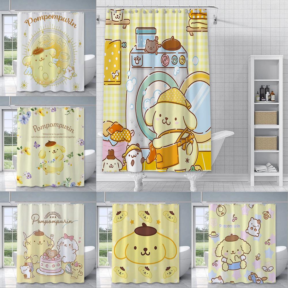Cute Cartoon P-Pom Pom Purin Shower Curtain Waterproof Polyester Fabric Paint Colorful Bath Curtains Curtain With Hook