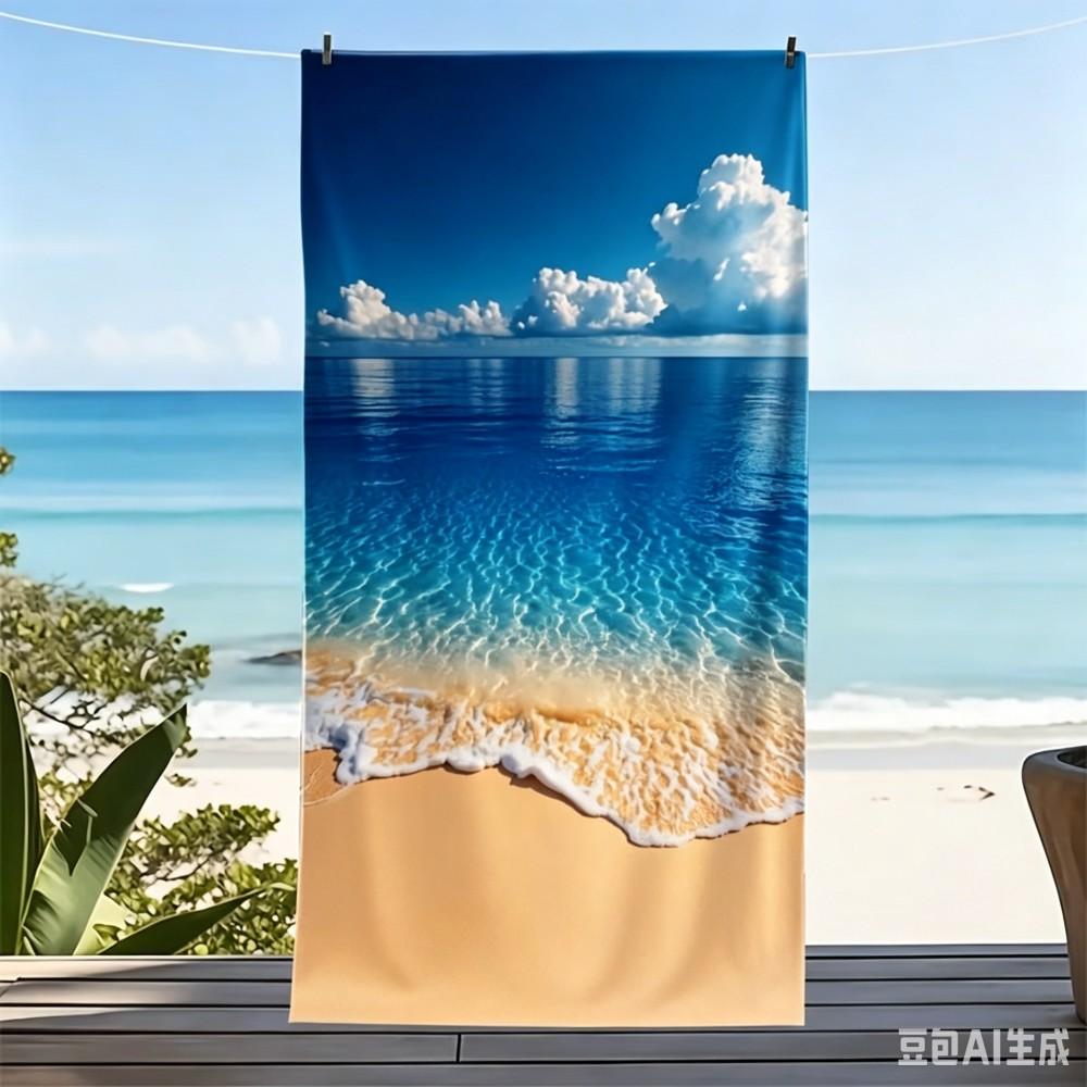 Large Tropical Beach Print Beach Towel Oversized Ocean Scene Microfiber Towel for Summer Pool and Beach