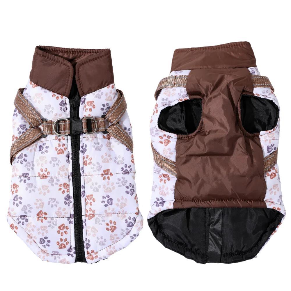 

Reflective Winter Dog Coat for Small Medium Dogs Warm Dogs Clothes with Harness Outdoor Windproof Pet Jacket Pug Yorkshire Parka XS коричневый