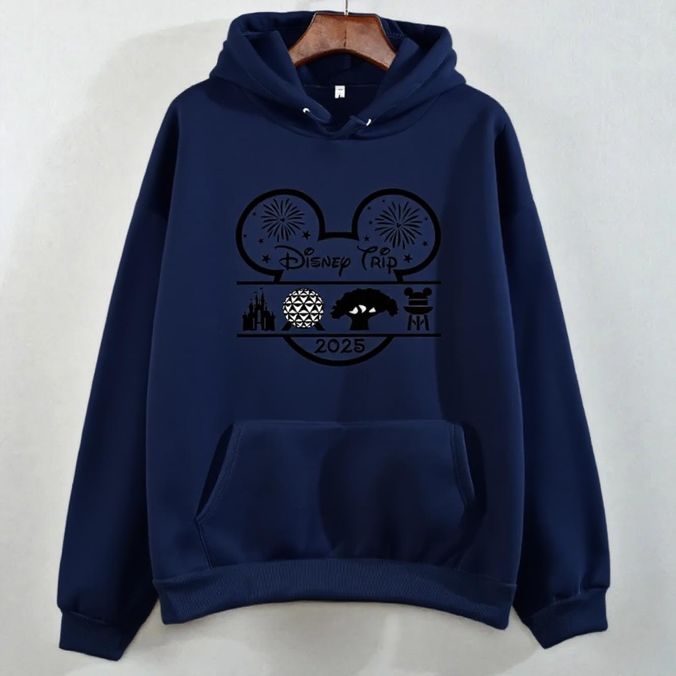 

Disney Одежда для родителей и детей Веселый 2025 Диснейленд Путешествия Узор Многоцветное Худи Женский Кавайный Пуловер Повседневный Свитшот для пары 3XL