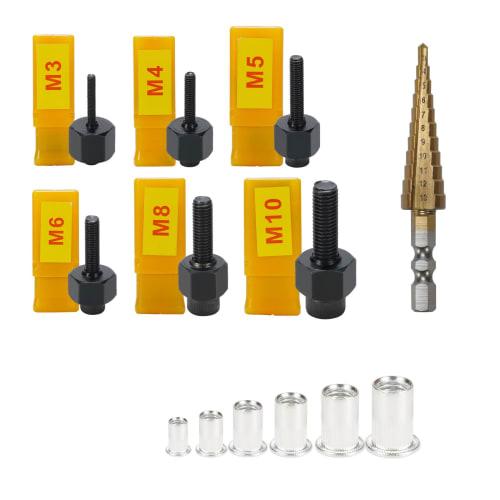

EROSHAK Hand Riveter Set, M3/M4/M5/M6/M8/M10 Threaded Nut Rivets, 60-Piece Set (Stainless Steel)
