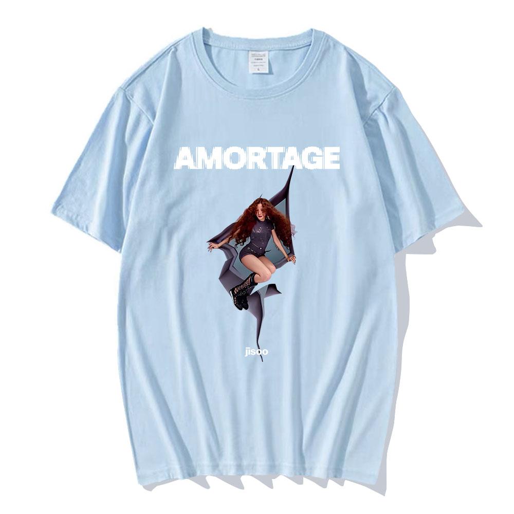 Streetwear Korejská zpěvačka JISOO AMORTAGE Tričko Pánské oblečení Hip Hopová trička Ležérní Pánská Dámská Bavlněná trička Hip Hopová Módní Trička