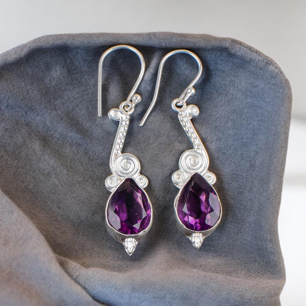 Real African Amethyst Gemstone 925 Sterling Silver Lovely Jewelry Earrings 2.10" EE-37-9