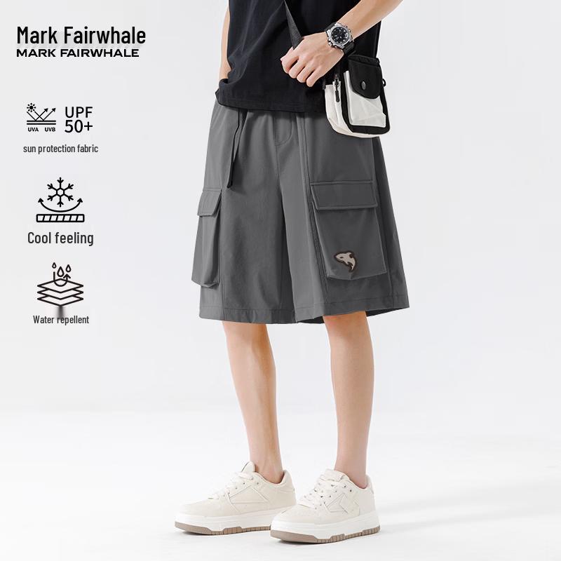 MARK FAIRWHALE Men s Ice Silk Straight Short Pants with Orca Applique L