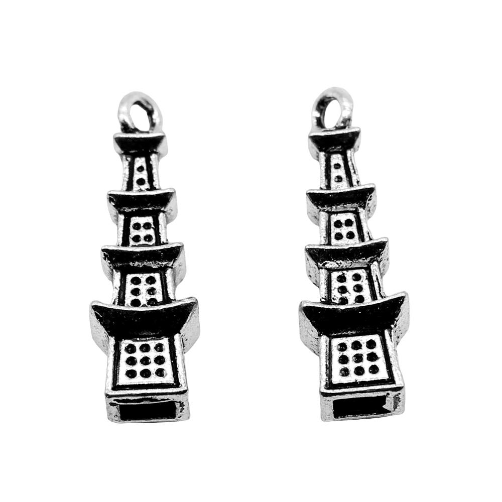 

10шт Пагода Амулеты Античное серебро Цвет Цинковый сплав 8X26mm