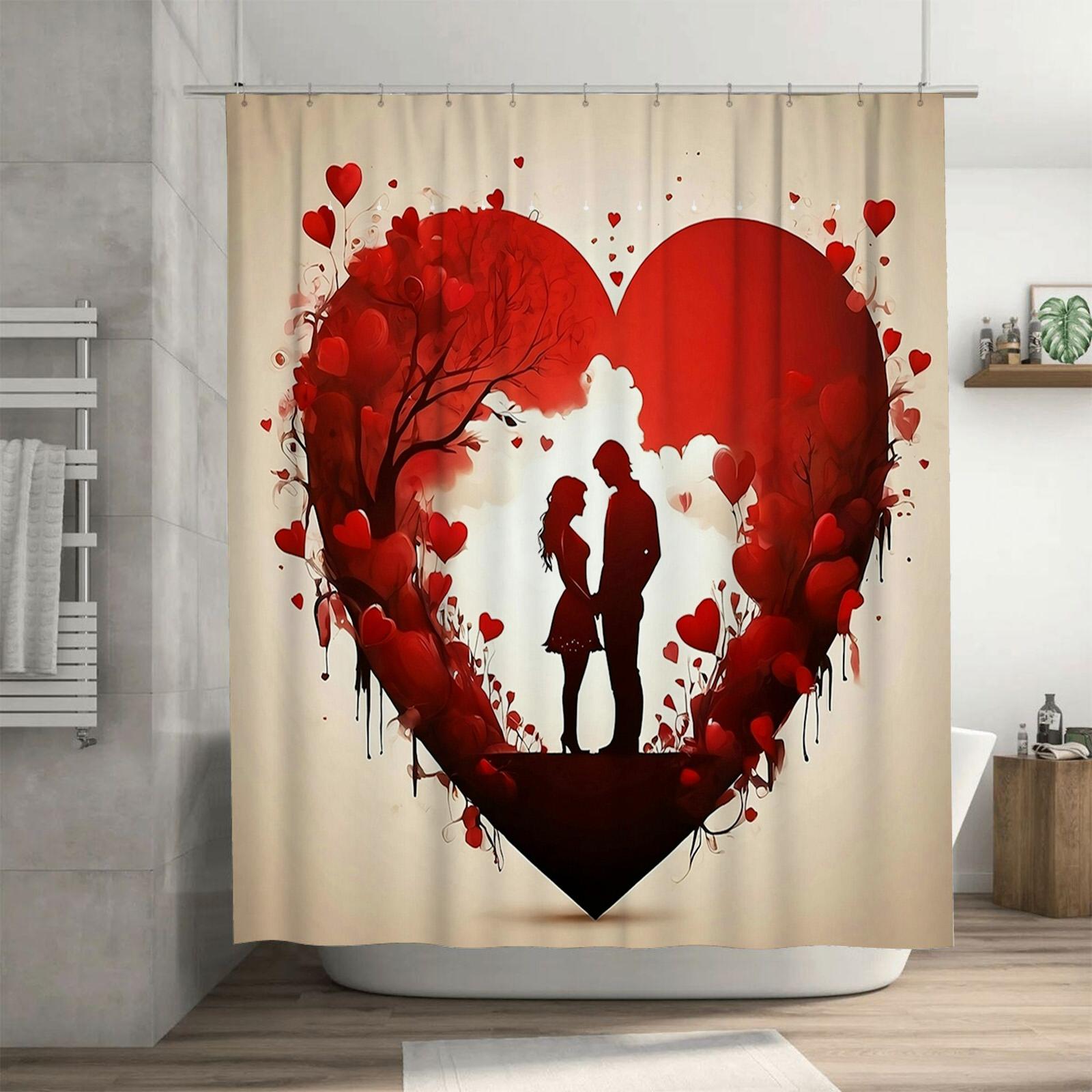 

Romantic Heart Couple Artistic Waterproof Shower Curtain for Bathroom Decor, High-Quality Material and Easy to Clean 90X180cm(35x70in)
