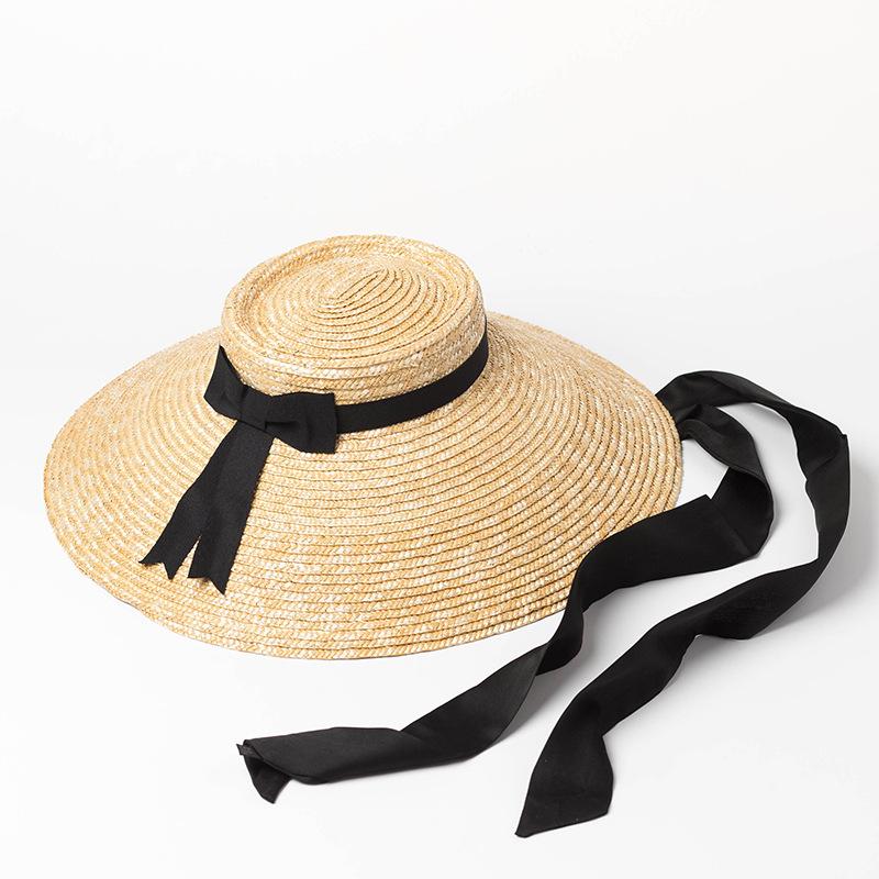European and American retro light top big brim bow strap straw straw top hat stage fashion show beach straw hat
