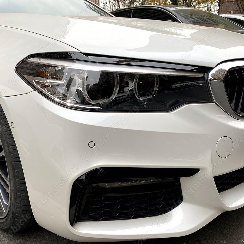 For BMW 5 Series G30 G31 2pcs ABS Glossy Evil Headlight Eyelids Eyebrows M5 520 525 530 540 2017- 3D Stickers