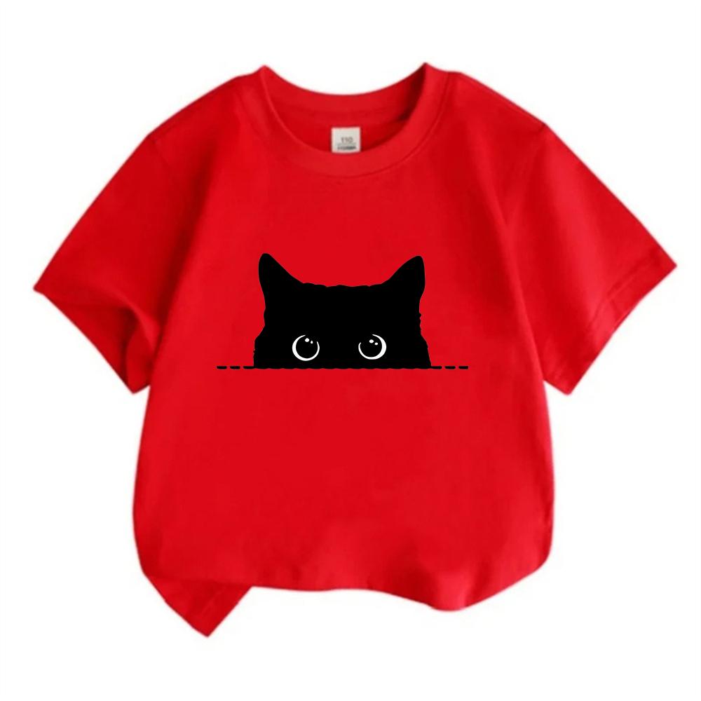 Child Cute Kitten T-shirt Girls White Pink Short Sleeve T-shirts Tops Summer Casual Party Supplies Tee