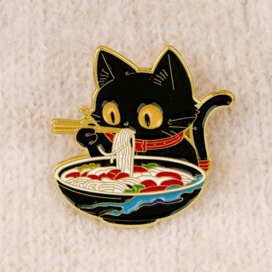 Decorative Brooch Cartoon Black Cat Shape Zinc Alloy Lapel Pin Sweater Dress Suit Lapel Badge Outfit Accessory