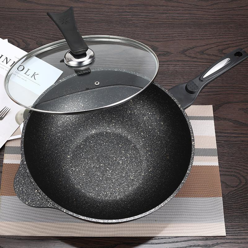 Premium Maifan Stone Non-Stick Wok, Low-Smoke, Flat-Bottom, Universal for Gas & Induction Cooktops, 32CM Stir-Fry Pan.