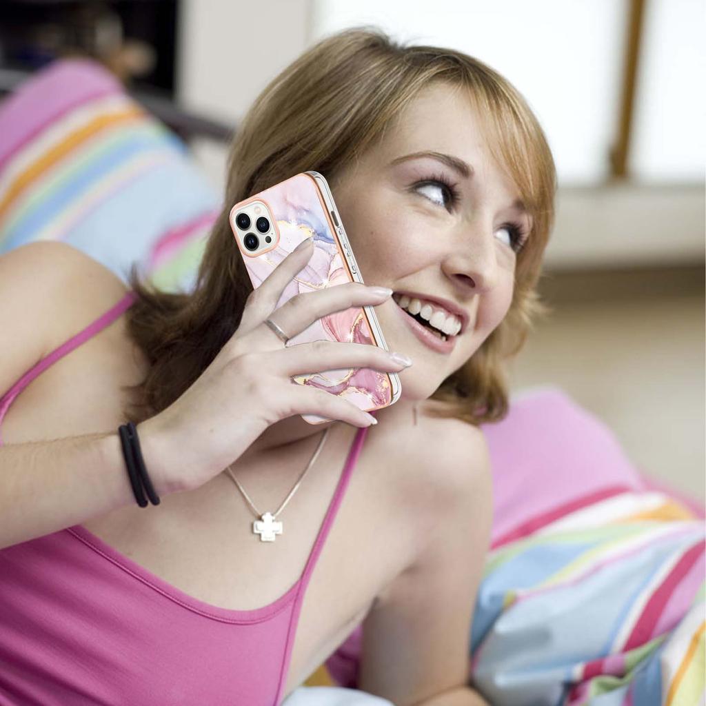 For iPhone 16 Pro TPU Case with IMD Marble Pattern Electroplated Back Cover