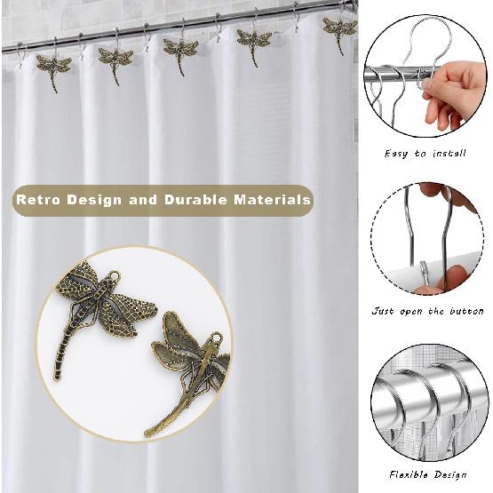 12 Pieces Shower Curtain Hooks Dragonfly Bathroom Shower Curtain Hooks Stainless Steel Shower Curtain Rings Decorative Shower Curtain Hangers Forest