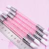 Set Pink Dual Ended Rhinestone Nail Art Silicone Pen Sculpture Pen 3D Flower Carving DIY Manicure Brush Nail Dotting Pen