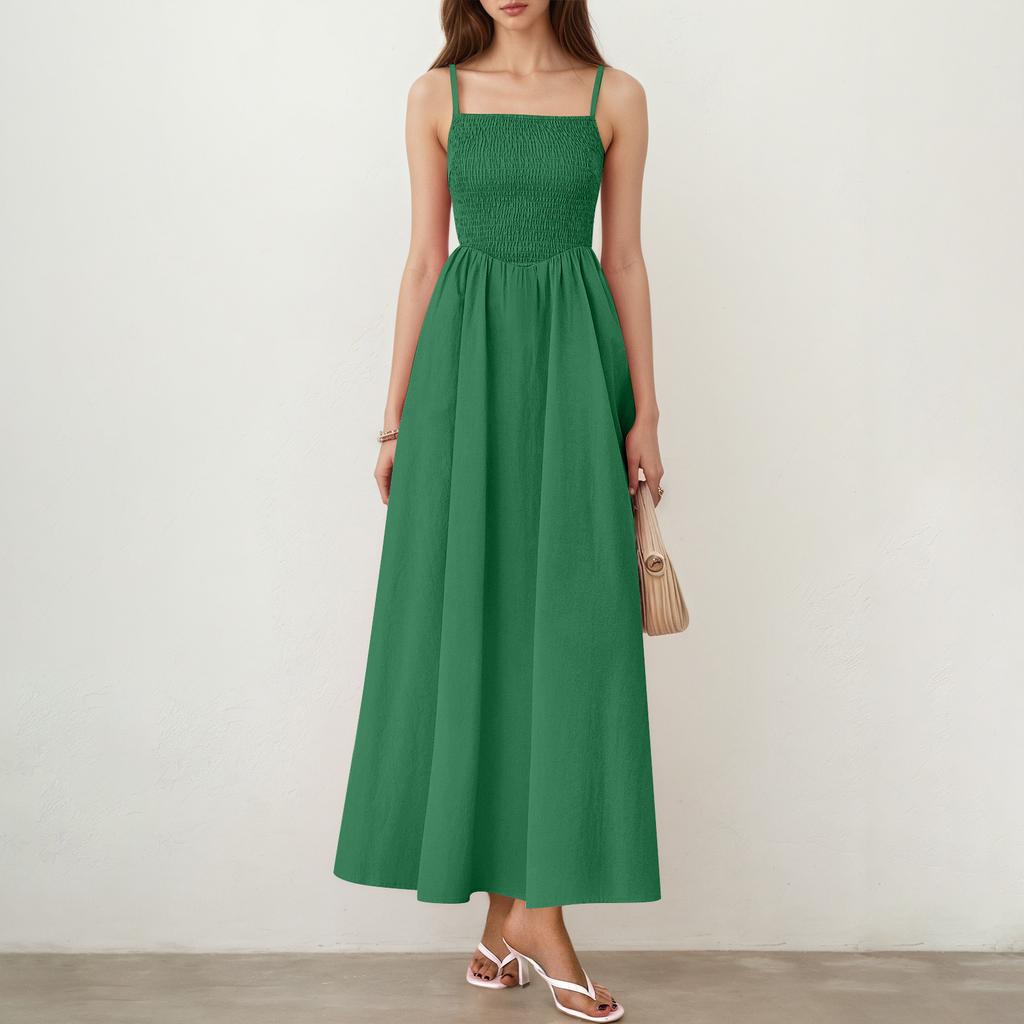 Damen Casual Mode Vintage Trägerkleid Elegantes Urlaubskleid