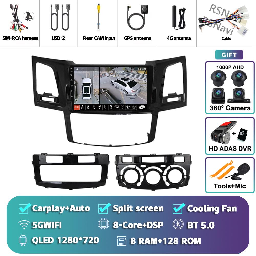 Android 14 Carplay Auto For Fortuner Hilux 2005 - 2014 Car Radio Player Multimedia Stereo Navigation 4G+WIFI Head Unit AI Voice