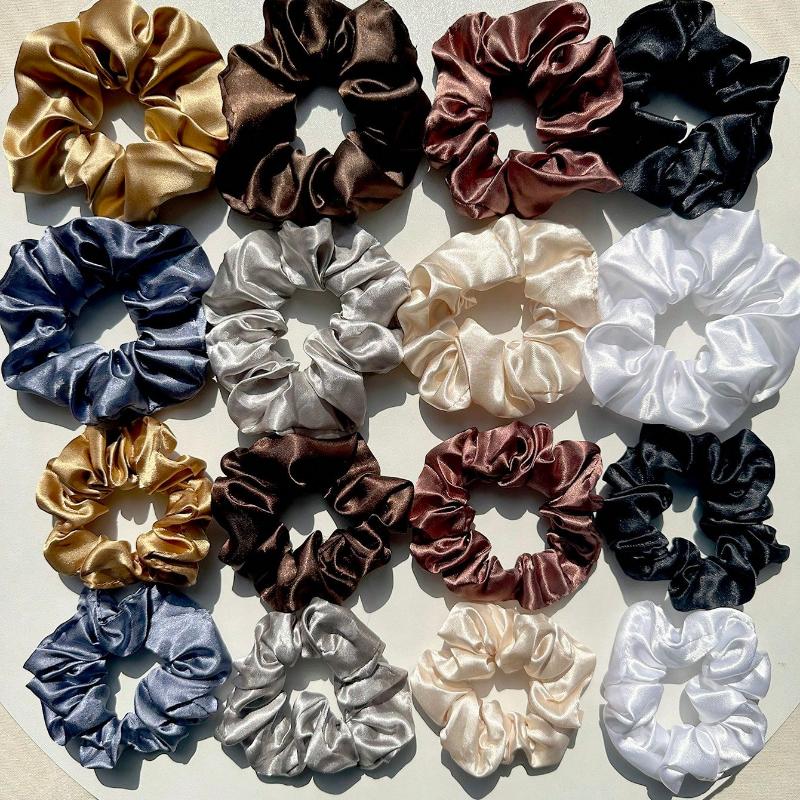 16 pçs Elásticos de Cabelo Scrunchies de Cor Sólida, Elásticos de Cabelo de Cetim Macio, Acessórios de Cabelo Casuais Versáteis para Mulheres Elásticos Scrunchy