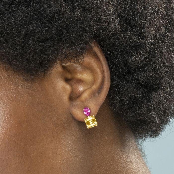 Boucles d'oreilles Luxenter en argent 925 et zircon multicolore finies en or jaune 18k - Codua