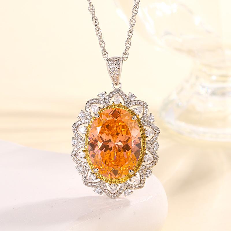Jewelry Copper Bottom Gold-Plated Simulation Red Corundum Blue Spinel Light Luxury Pendant 15 * 20
