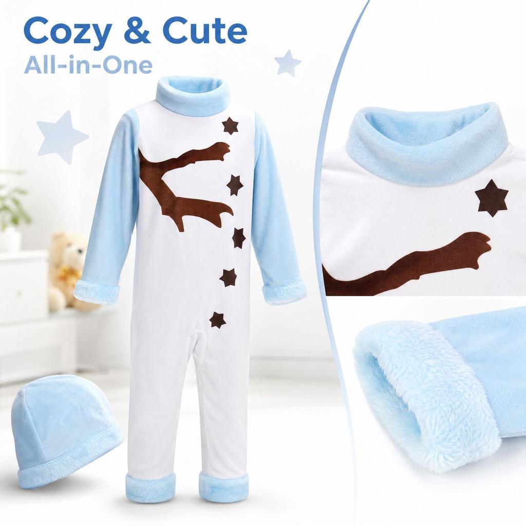 Baby Christmas Snowman Jumpsuit Costume, Stage Performance Outfit, Branch Arm Design