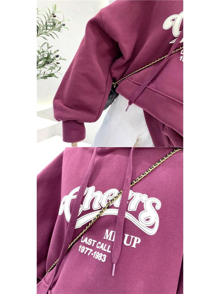 Women's Fleece-Lined Hoodie: Ulzzang Loose-Fit, Korean Style, Autumn/Winter 2025 Trend.