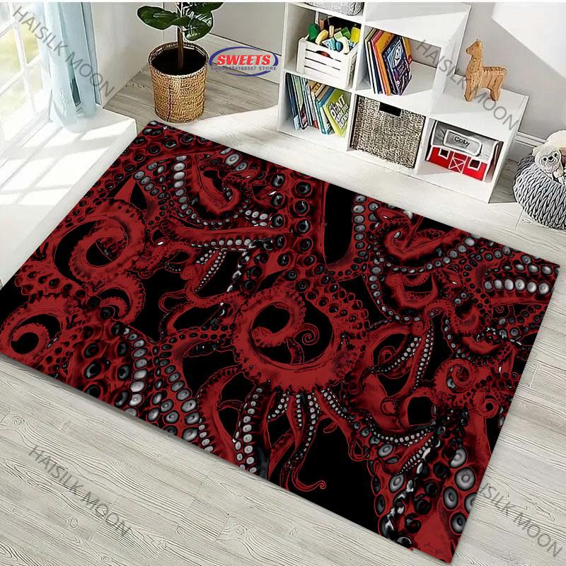 Japanese Octopus Painting Area Rug Non Slip Carpet for Bedroom Living Room Office Unique Floor Mat Home Decor