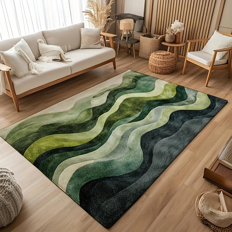Green Gray Corrugated Print Bath Mat, Non-Slip Rug, Dual-Tone Decor for Bathroom, Kitchen, Entryway, Housewarming Gift