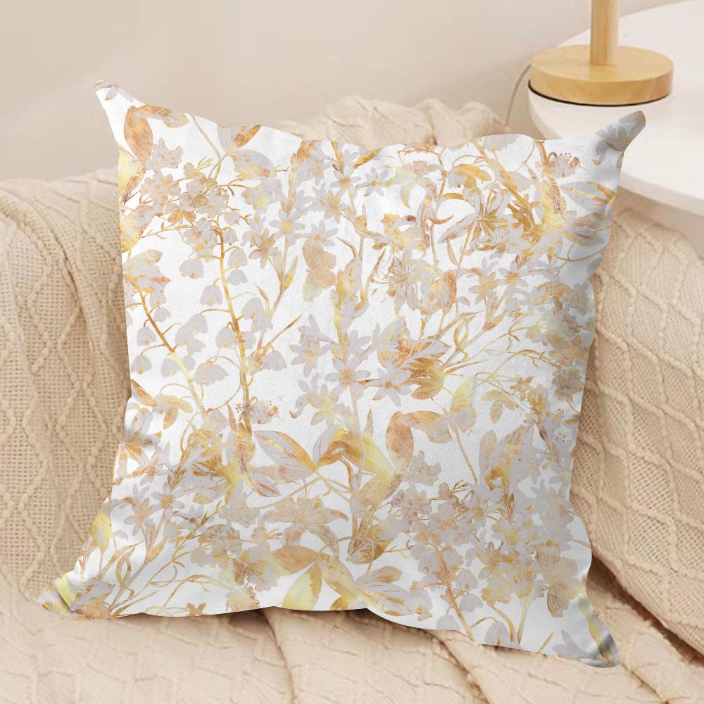 Gold Leaf Flower Cushion Cover Soft Plush Fabric DoubleSided Printed Cushion Covers for All Seasons Modern Home Decor