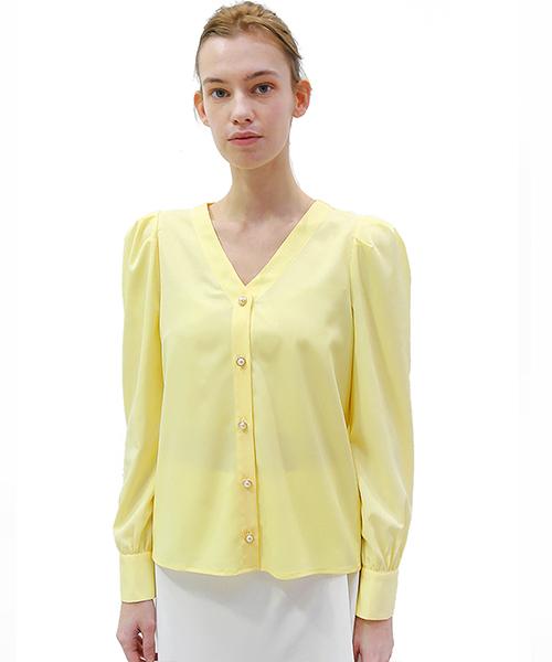 Demi Gnimonic Puff V-Neck Yellow Blouse_ Puff V-Neck Yellow Bl Yellow/Free