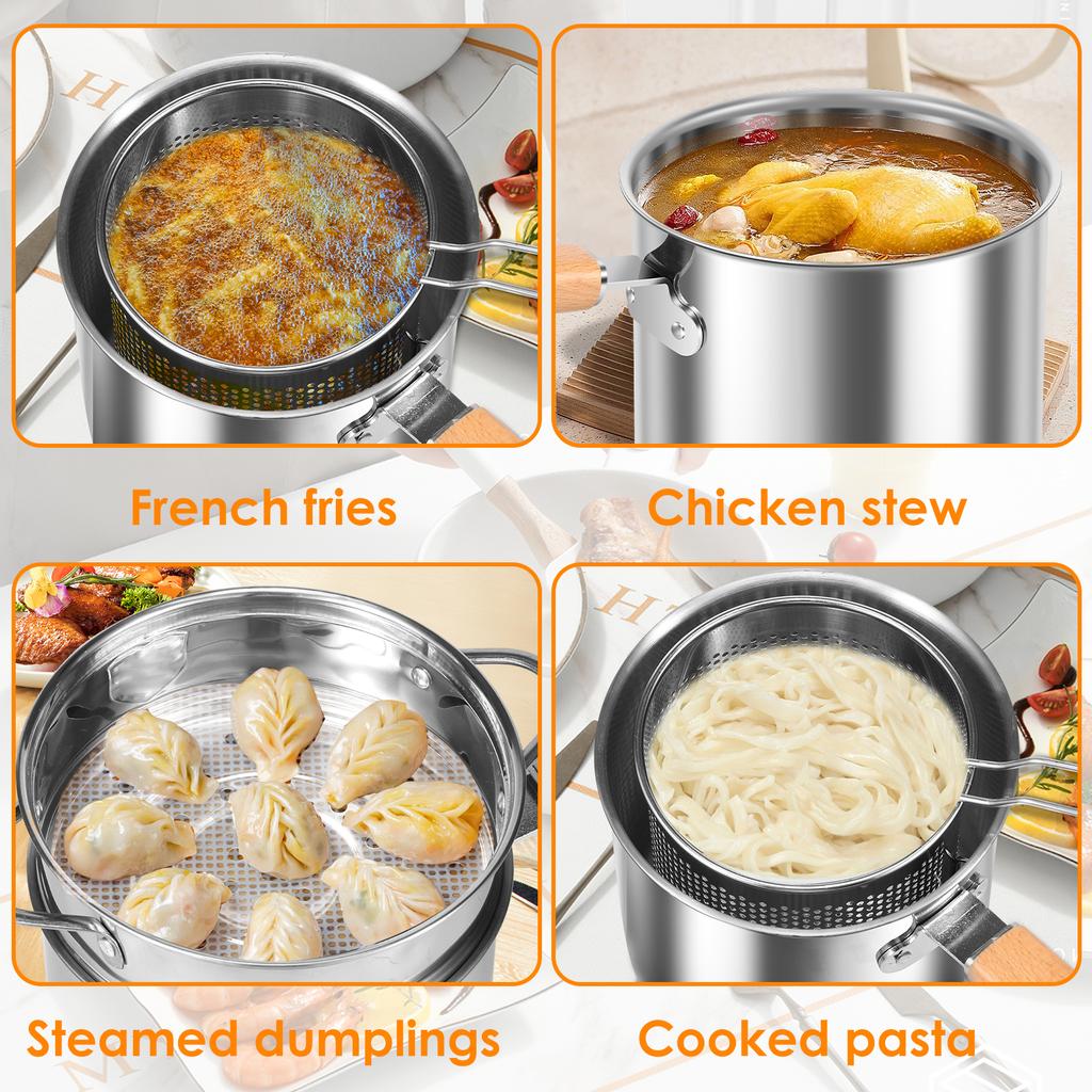 Stainless Steel Frying Pan Deep Fryer Pot with Filter Lids Non-stick Deep Fryer Kitchenware Frying Household for Cooking Kitchen