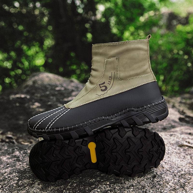 Men’s  Rubber Boots & Galoshes Hiking Boots Khaki Casual Retro Men’s Outdoor Wide Shoes Boots Plus Size Anti Slip