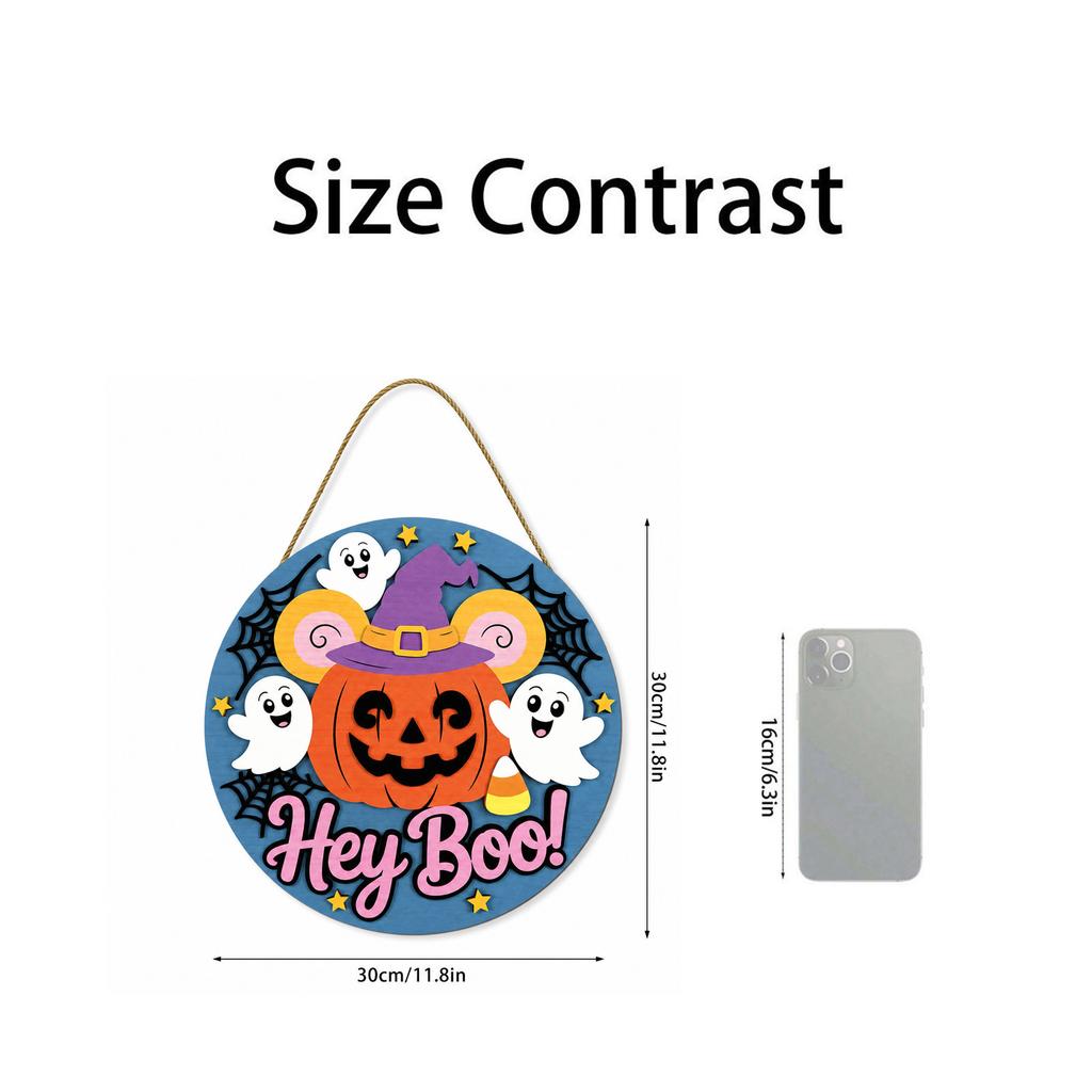 and Pumpkin Round Wooden Hanging Ornament for Halloween Wall Decor and Front Door Welcome Sign