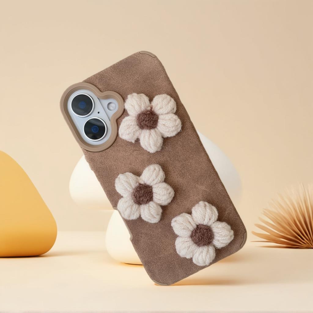 Big/Small Flower Brown Phone Case Protective Cover for iPhone 13/14/15/16 Pro Max