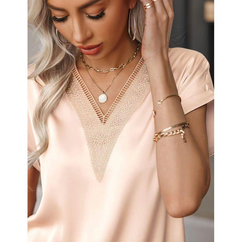 

2024 Satin Loose Short Sleeved Shirt Top Skin color L