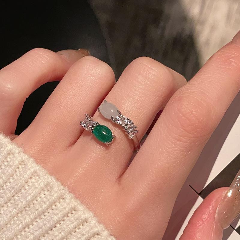 Emerald Series Open Ring Niche Design Simple Fashion Light Luxury Accessories Women