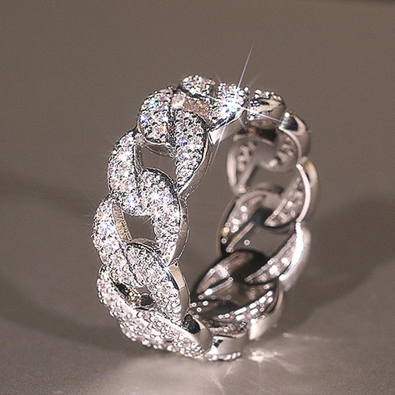 

Huitan Statement Chain Linked Design Women Finger Rings Full Dazzling Cubic Zirconia Modern Fashionable Luxury Female Zircon 7