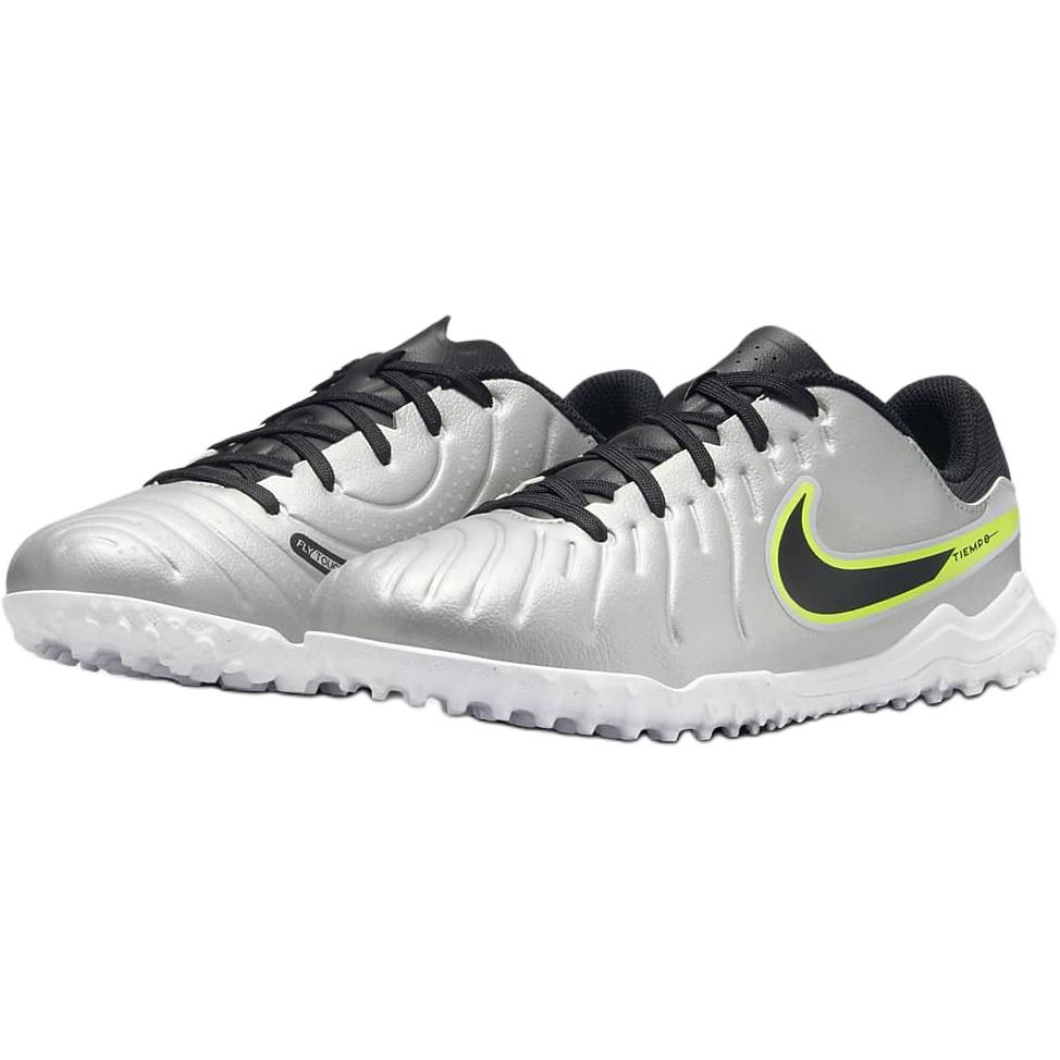 Nike Jr. Tiempo Legend 10 Academy TF Metallic Silver Volt Black Soccer Shoes DV4351-001
