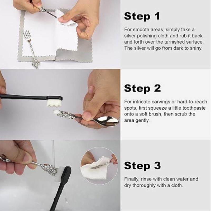 Jewelry Polishing Set with Soft Bristle Brushes and Cloths, 6-Piece Silver Cleaning Kit for Detail Work, Coins, and Silverware Care