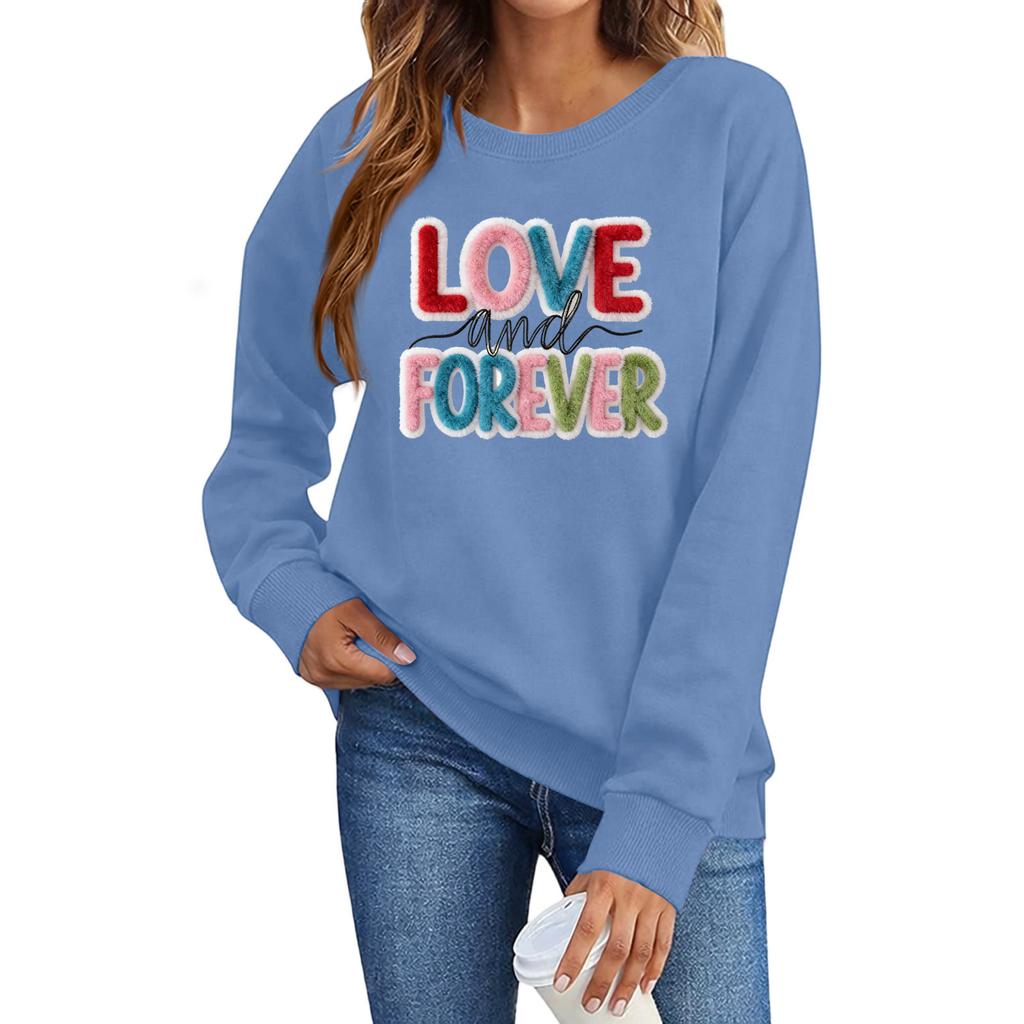 Valentines Sweatshirts For Women Love Heart Graphic Pullover R-neck Long Sleeve Tops Valentine's Day Sweatshirt