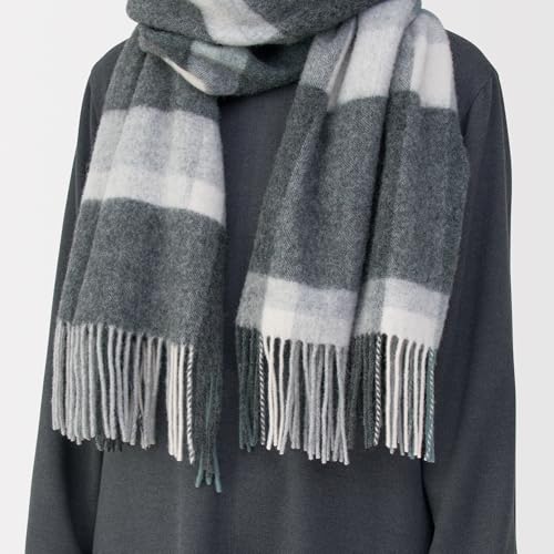 MUJI Fluffy Wool Large Stole (Check) Unisex Adult DDD40A5A Charcoal Gray Check 60 X 200cm