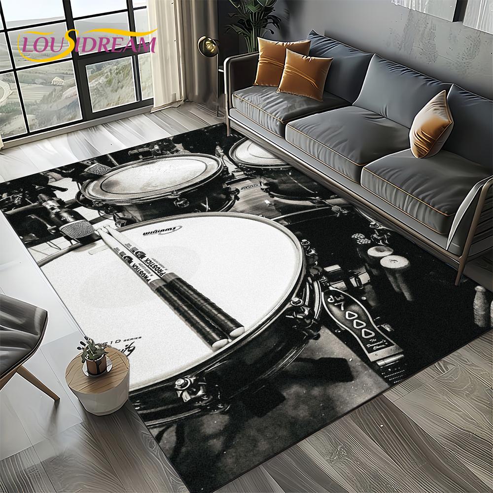 3D Cymbal DW Drum Kit Drum Set Music Instruments Carpet Rug for Living Room Bedroom Home Sofa Decoration,Kids Non-slip Floor Mat