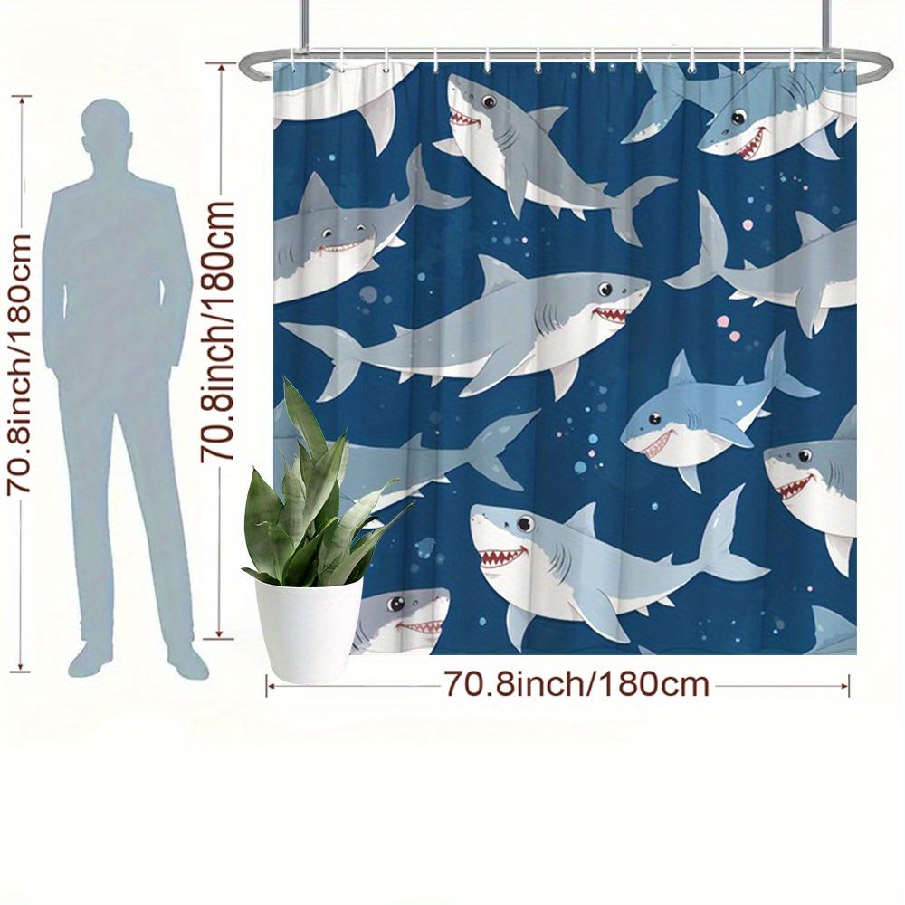 Shark Shower Curtain Waterproof Cartoon Bathroom Curtain Decoration Blue Ocean Style Polyester for Kids Kids Bathroom Accessorie
