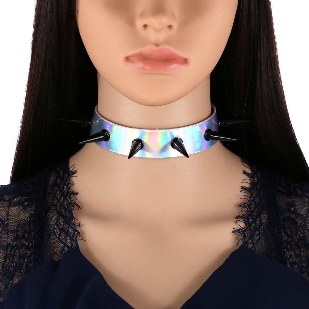 Holographic Spiked Choker Rave Festival Fashion Choker Holo Hologram Collar Pastelgoth Rainbow Jewelry