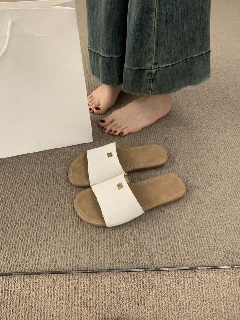 Frosted One-word with Casual Flat-bottomed Slippers for Women's Summer Wear 2025 New Dopamine Beach Cool Slippers