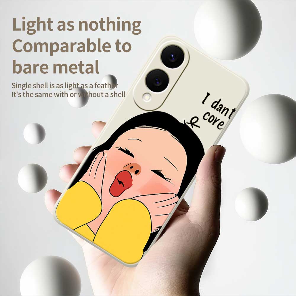 For Samsung Galaxy S25 Edge Case Girl Holding Face Pattern Printing Straight Edge TPU Phone Back Cover